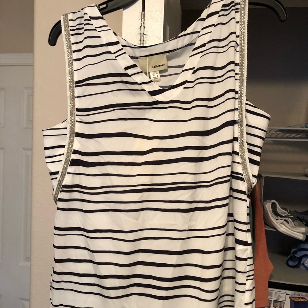 Black and white striped sleeveless blouse